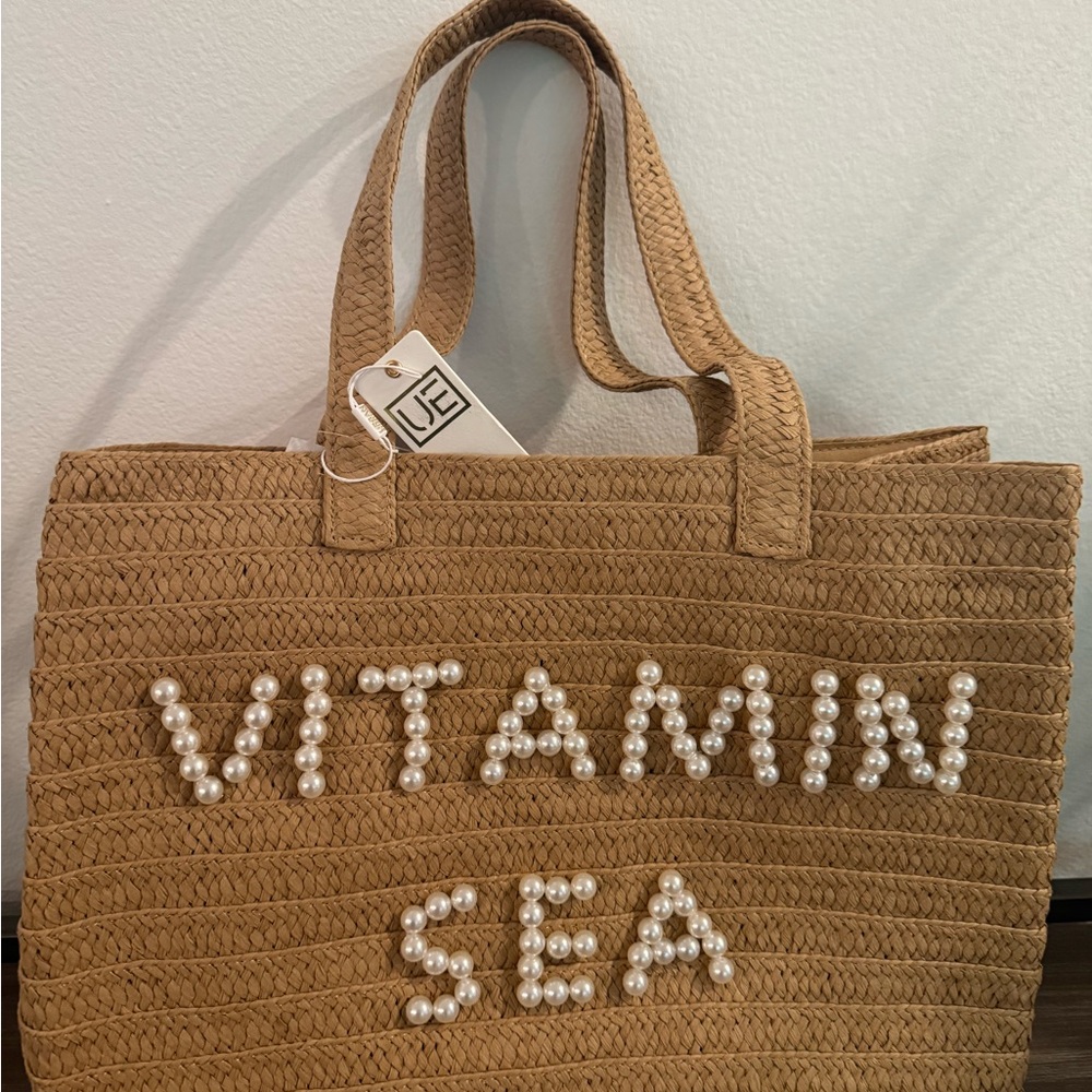 UE Tan Tote Bag with Pearl Accents